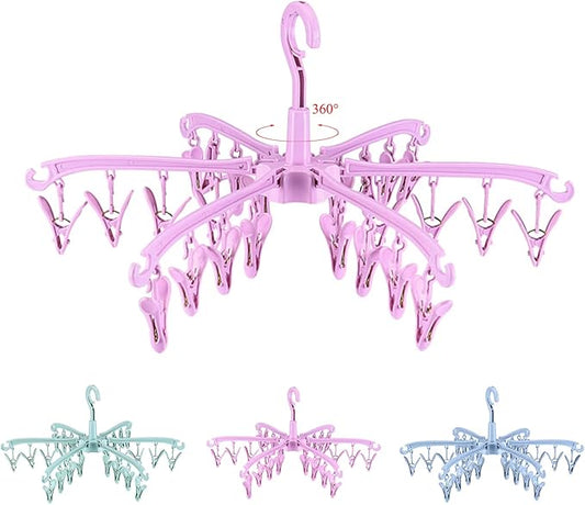 Foldable Drying Rack with 24 Clips for Drying Socks Lingerie Baby Clothes Drying Towels Rotatable Sock Drying Rack