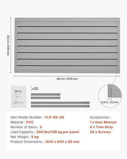VEVOR Slat Wall Paneling, 2 x 4 ft, PVC Garage Slatwall with Modular Design, Grey Slat Wall Easy-to-Install Adjustable Slatwall Panel with Coupling Structure & DIY Cutting, Fits for Storage & Display