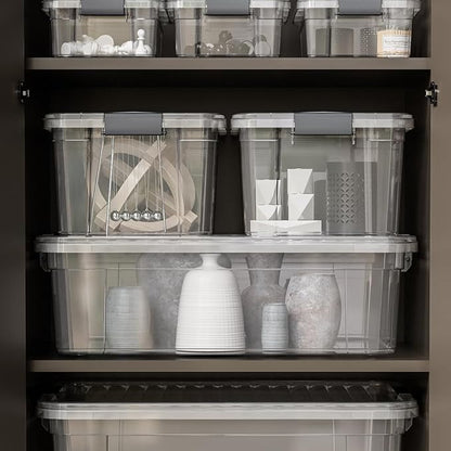 Superio Clear Storage Boxes with Lids, 26 Quart Plastic Container Bins for Organizing, Stackable Crates, BPA Free, Non Toxic, Odor Free, Organizers for Home, Office and Dorm, 6 Pack