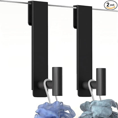 VINHOLD Shower Door Hooks, Heavy Duty Rack Hooks for Robe, Stainless Steel Towel Hooks for Bathroom, Fits Frameless Glass Shower Doors up to 3/8" (10mm) Thick (Black, 2 Pack)