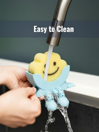 3D Printed Sponge Holder for Scrub Daddy Cute Smiley Sponge Holder with Drainage Funny Sponges Stand for Kitchen Sink Accessories Organizer Storage Utility Declutter Gadgets (Black)