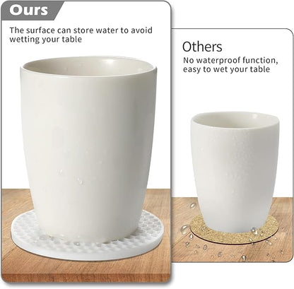 Coasters Set of 6 with Holder,Coasters for Drinks,Coffee Table Decor Coaster,Suitable for Kinds Cups,Anti-Slip,Non-Stick,Silicone Cup Coaster and Living Room Decor (6 Pcs, White)