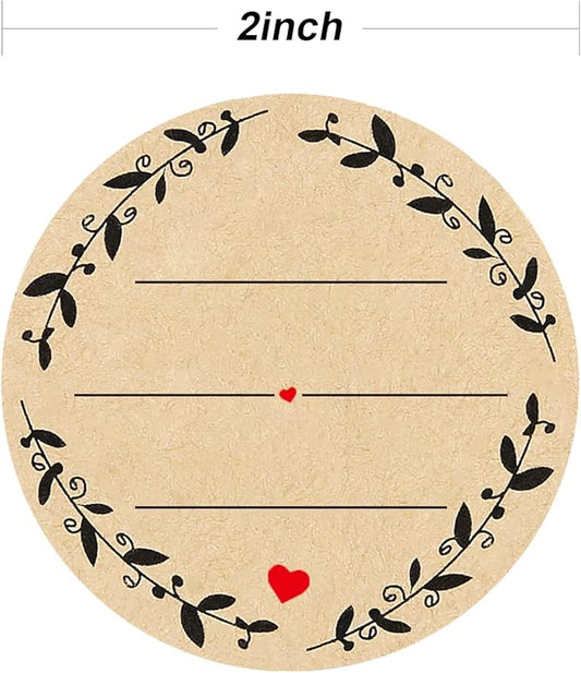 500pcs 2" Label Stickers for Jars and Lids, Wreath Design with 3 Lines for Writing, Kraft Sticker Labels Pantry Labels, Mason Jar Labels Canning Labels Bottle Labels