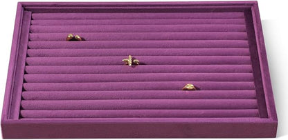 Velvet Ring Display Tray, Stackable Muilt Slot Rings Ear Stud Storage Tray, Drawer Insert Jewelry Accessories Organizers Plate (Purple)