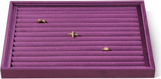 Velvet Ring Display Tray, Stackable Muilt Slot Rings Ear Stud Storage Tray, Drawer Insert Jewelry Accessories Organizers Plate (Purple)