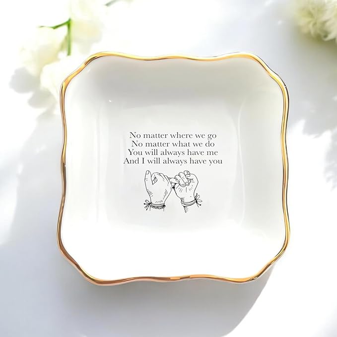 HatafaFurni Ceramic Ring Dish, White Jewelry Dish, Trinket Tray, Wedding & Vday Gift, No Matter Where We Go Lovers Day Gifts