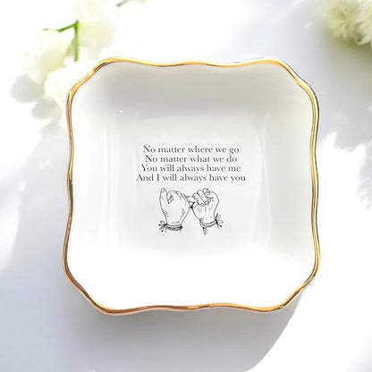 HatafaFurni Ceramic Ring Dish, White Jewelry Dish, Trinket Tray, Wedding & Vday Gift, No Matter Where We Go Lovers Day Gifts
