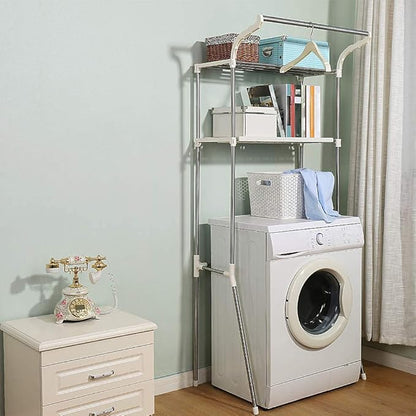 BAOYOUNI Over The Toilet Storage Shelf Units Bathroom Organizer Above Washer Dryer Space Saver Standing Rack 2-Tier 25.78 W X 19.48 D X 68.11 H Inches, Ivory