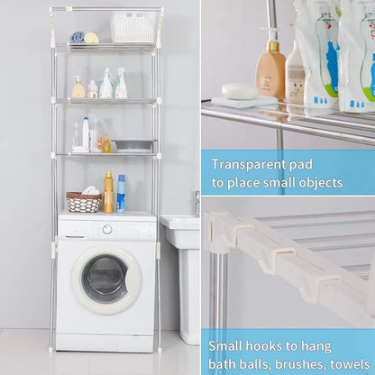 BAOYOUNI Adjustable Laundry Shelf Over Toilet Washing Machine Storage Rack Above Washer Dryer Standing Bathroom Organizer 3-Tier Space Saving Shelving Units, Ivory