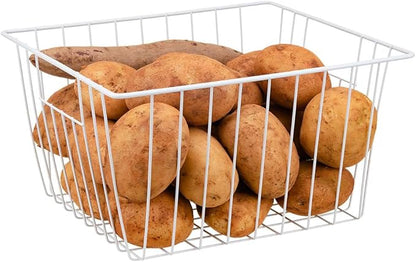 Freezer Basket Organizer, Refrigerator Metal Wire Storage Divider, Household Container Bins with Handles for Kitchen, Pantry, Cabinet, Closets - Pearl White (6, 11in x 10in x 5.5in)