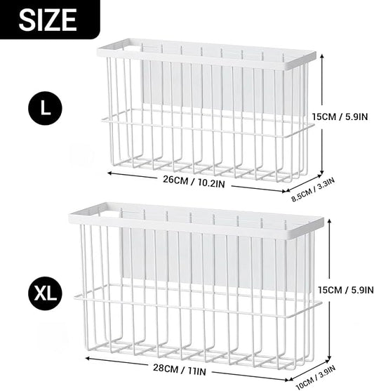 2 Pcs Magnetic Basket Fridge Dryer Ball Holder for Laundry Room Organization and Storage, Magnetic Lint Bin Home Organization for Laundry Room, Kitchen & Office Class School (White, L&XL-2pcs)