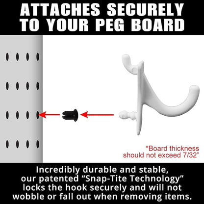 PegPro® J Hooks Kit for Standard “Wood Fiber” pegboard – Durable Plastic Pegboard Hooks - for Garage, Kitchen, Craft Room, and More (J Hook - 24 Pack, White)