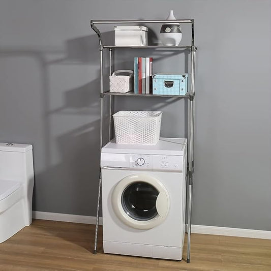 BAOYOUNI Bathroom Space Saver Over The Toilet Storage Rack Shelf Above Washing Machine Standing Organizer 2-Tier 26.77 W X 19.48 D X 68.11 H Inches, Grey