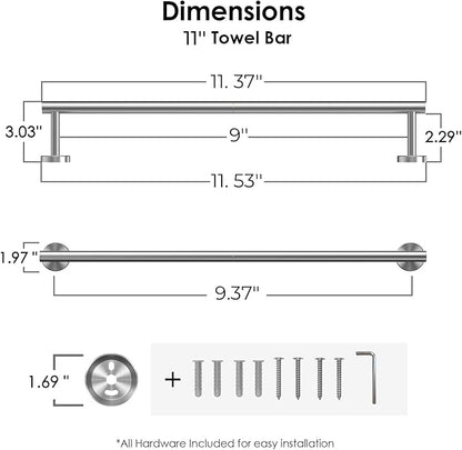 FORIOUS Towel Racks for Bathroom Wall Mounted, Stainless Steel Bathroom Towel Rack 11 Inch, Includes Wall Mounting Hardware (Brushed Nickel, Hanging Space 9-Inch)