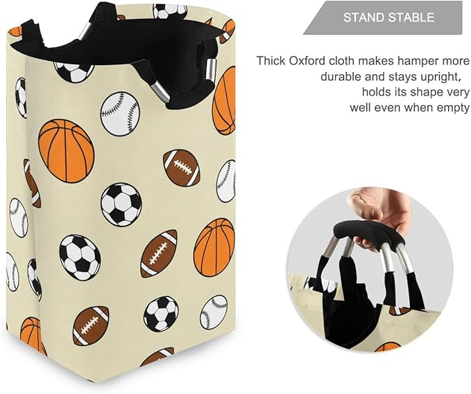 Laundry Hamper Basket Basketball Sports Balls Beige Storage Basket Collapsible Laundry Bag with Handle Decorative Organizer Bins Basket for Laundry Room College Dorms Clothes