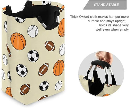 Laundry Hamper Basket Basketball Sports Balls Beige Storage Basket Collapsible Laundry Bag with Handle Decorative Organizer Bins Basket for Laundry Room College Dorms Clothes