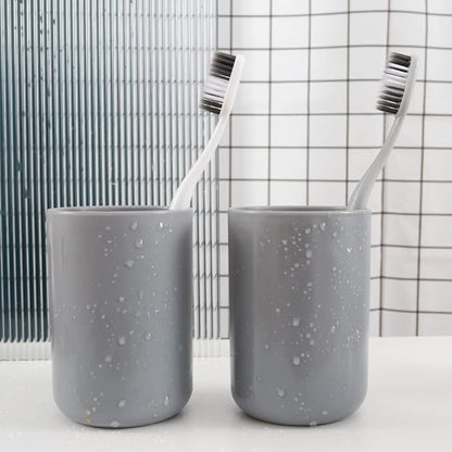 wongwongcat Bathroom Tumblers 2Pcs, Mouthwash Cup, Toothbrush Holders, Drink Mug, Pen Holder, Unbreakable Dishwasher Safe, 10fl.oz(300ml)/Pcs (Grey & Grey)