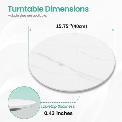 15.7" Lazy Susan Turntable – 360° Sinteredstone Silent Anti-Slip Turntable, Table Top Centerpiece for Kitchen, Pantry, Spice Rack, Refrigerator & Dining Table, White