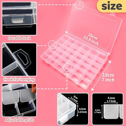 IOOLEEM 36 Grids Plastic Bead Organizer Box, Adjustable Dividers, Sewing storage, Organizer Container Storage Box, Dividers for bead arts and crafts.