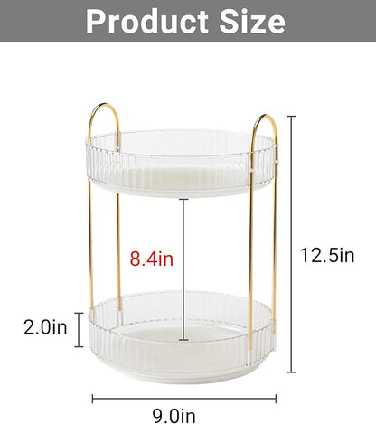 Asayuee 360 Rotating Makeup Organizer,2 Tier Large Capacity Make Up Organizers and Storage,Skincare Perfume Vanity Organizers,Bathroom Cosmetics Storage Organizer Countertop(Clear-2 Tier)