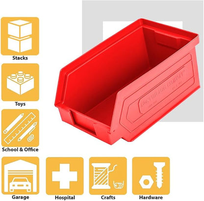 24 Pack Small Storage Bin, Wall Mount Storage, Hanging and Stacking Bin, Freestanding | 7” x 4” x 3” Plastic Container | Red | Zeus 1PLZ03 | StorageCompat