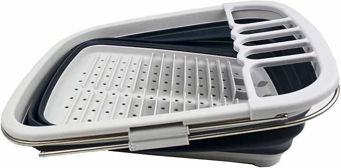 SAMMART 8L (2.11Gallons) Expandable Collapsible Dish Drainer - Foldable Drying Rack - Portable Dinnerware Organizer - Space Saving Kitchen Storage Tray (Grey/Slate Grey, 1)