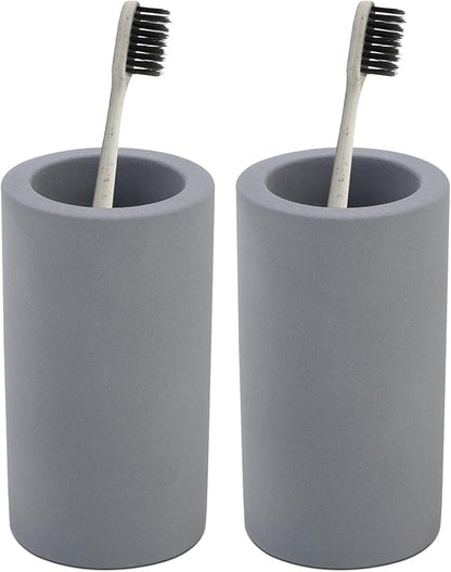 Coengwui 2Pcs Diatomite Toothbrush Holder for Bathroom Sink, Countertop Organizer, Quick Dry Stand Cup for Toothpaste, Razors, Makeup Brushes - Water-Absorbent & Quick-Drying (Dark Grey, Height 4.3")