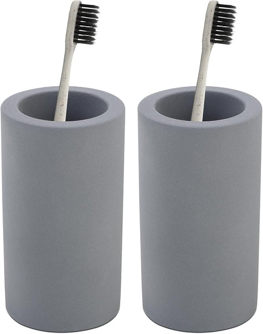 Coengwui 2Pcs Diatomite Toothbrush Holder for Bathroom Sink, Countertop Organizer, Quick Dry Stand Cup for Toothpaste, Razors, Makeup Brushes - Water-Absorbent & Quick-Drying (Dark Grey, Height 4.3")