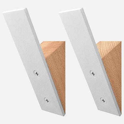 Homeforia Beech Wood Coat Hooks, High End Beech Wood & White Metal Wall Mounted Clothing Hooks, Mid-Century Modern Coat Hooks, Heavy Duty Wooden Hooks for Hanging Coats, Hats, Towels & More, Set of 2