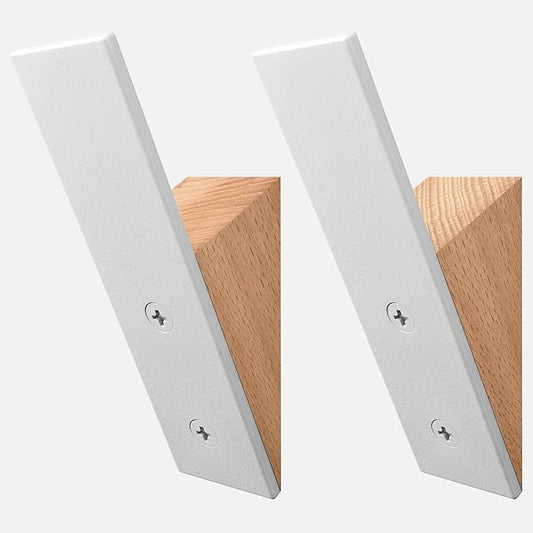 Homeforia Beech Wood Coat Hooks, High End Beech Wood & White Metal Wall Mounted Clothing Hooks, Mid-Century Modern Coat Hooks, Heavy Duty Wooden Hooks for Hanging Coats, Hats, Towels & More, Set of 2