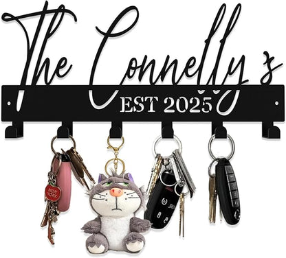 Personalized Metal Key Rack Hooks, Key Holder Wall Mounted Key Hooks, Name Theme Wall Decoration Hooks, Key Hanger Organizer for Living Room, Entryway, Bathroom, Office Decor(Above)