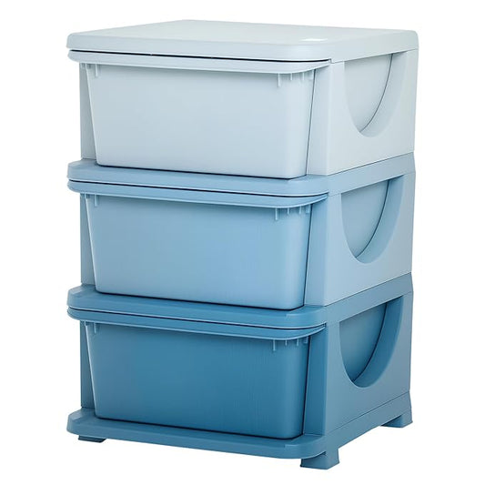 Qaba 3 Tier Kids Storage Unit, Toy Organizers and Storage with 3 Drawer Chest for Kids Bedroom Nursery Kindergarten Living Room for Boys Girls Toddlers, Blue