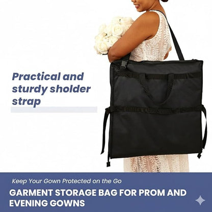 Sturdy Oxford polyester fabric - 72" Wedding Dress Garment Bag - Shoulder Strap - Accessory Pockets - Attaches to Suitcase – Waterproof – Trifold – Designed for Full Skirts – Carry Handle (Black)