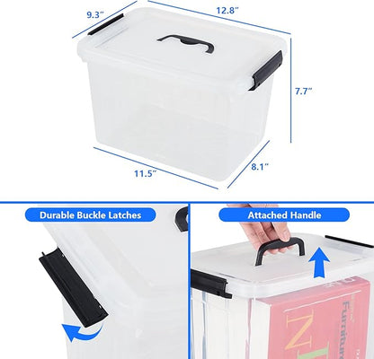 Afromy 6-Pack 12 Quart Latching Box, Clear Storage Bins with Lids, Stackable Storage Containers for Home Pantry Office Organization