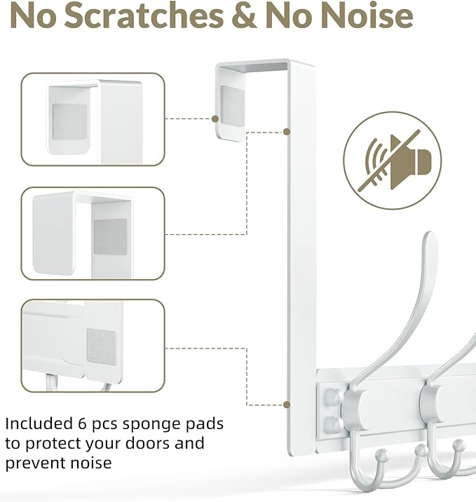 WLCSNG Over The Door Hooks Rustproof - 25lb Heavy Duty Over The Door Towel Rack, Door Hanger for Bathroom, Coat Rack Dorm Room Essentials (2Pack, White)