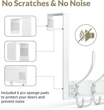 WLCSNG Over The Door Hooks Rustproof - 25lb Heavy Duty Over The Door Towel Rack, Door Hanger for Bathroom, Coat Rack Dorm Room Essentials (2Pack, White)