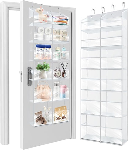 HOMELUX THEORY UPGRADED 6 Tiers Over The Door Organizer Hanging - 100D EXTRA THICK & 50lbs HUGE CAPACITY, 12 Side Mesh Pockets Over The Door Shoe Organizer, Hanging Closet Organizer (Transparent, XL)