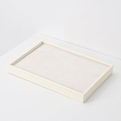 Stackable Jewelry Organizer Tray For Drawers,White Leather Small Earring Storage Tray,Bracelet And Necklace Display Box,Jewelry Ring Display Case (Creamy White 80 Grids Ring)