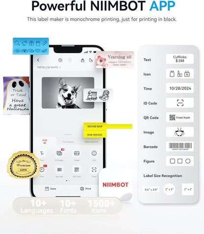 NIIMBOT B1 Label Maker Machine, Thermal Label Printer Easy to Use for Office, Home, Business, Came with 3 Roll White Labels(Blue)