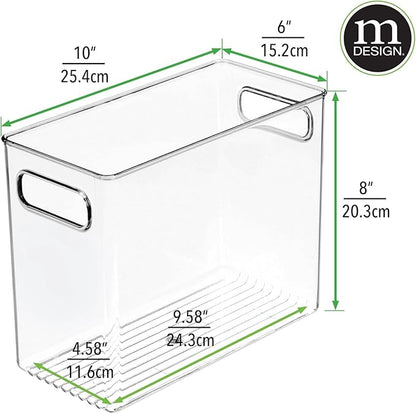 mDesign Tall Modern Stackable Plastic Storage Organizer Bin Basket with Handles for Bathroom Vanity Organization - Shelf, Cubby, Cabinet, or Closet Organizing Decor - Ligne Collection - 8 Pack - Clear