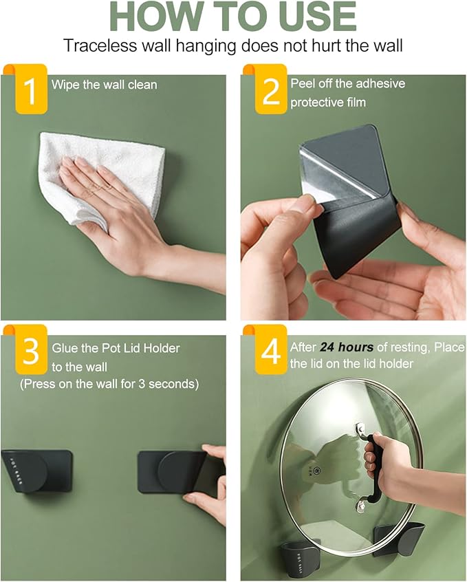 Tendiren Pot Lid Organizer, 6 Pairs of Adjustable Wall Mount Pot Lid Holder Cabinet Door, Pot and Pan Hangers for Kitchen Wall Mount, Cabinet Door Lid Organizer, Save More Space