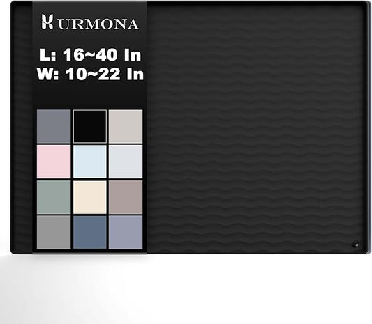 URMONA 16'' x 10'' Waterproof Silicone Under Sink Mat Cabinet and Counter Protector, Shelf Liner for Kitchen and Bathroom, Storage and Organizers, Litter Mat, Pet Cat Puppy Essentials(Black)