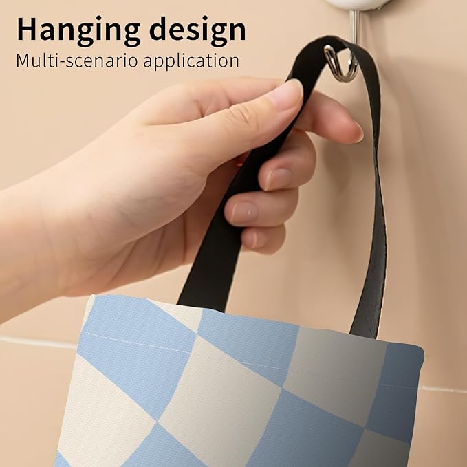 Plastic Bag Holder, Wall Mount Grocery Bag Organizer, Funny Hanging Trash Bag Storage Dispenser for Home Kitchen Cute Blue Checkerboard