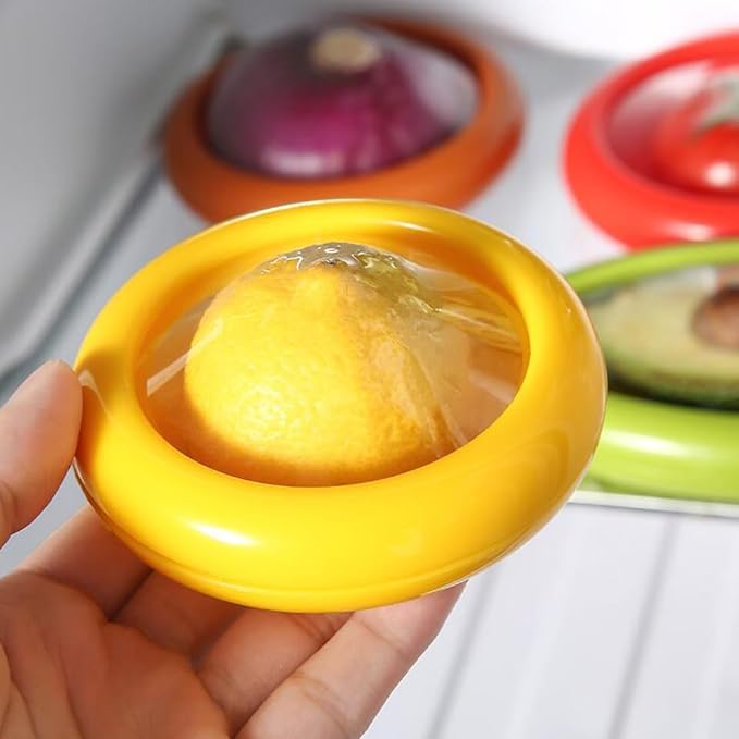 4PC Silicone Fruit and Vegetable Storage Containers Set for Fridge, Reusable Holder For Food Storage, Fresh Stretch Pods For Food Saver, Onion Storage Container, Tomato Saver,and Lemon Holder
