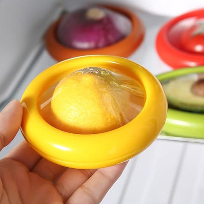 4PC Silicone Fruit and Vegetable Storage Containers Set for Fridge, Reusable Holder For Food Storage, Fresh Stretch Pods For Food Saver, Onion Storage Container, Tomato Saver,and Lemon Holder
