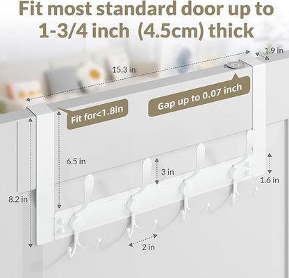 WLCSNG Over The Door Hooks Rustproof - 25lb Heavy Duty Over The Door Towel Rack, Door Hanger for Bathroom, Coat Rack Dorm Room Essentials (2Pack, White)