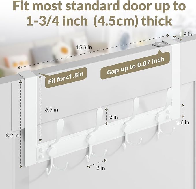 WLCSNG Heavy Duty Over The Door Hooks Rustproof - 25lb Over The Door Towel Rack, Over The Door Towel Hook, Door Hanger for Bathroom, Coat Rack Dorm Room Essentials (1Pack, White)