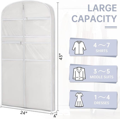 43" Garment Bag for Travel for Hanging Clothes Storage Hanging Suit Cover with Zipper and Accessory Storage for Coats, Dresses, Suits