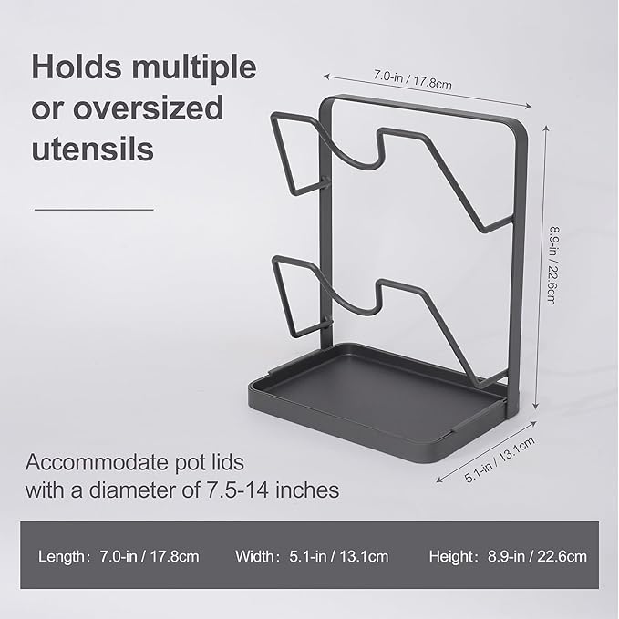 XCCK Pot Lid Holder While Cooking, Kitchen Pot Lid Storage Rack for stove top, Multifunctional Kitchen Pot Lid Organizer for Countertop (Iron,Dark Grey)