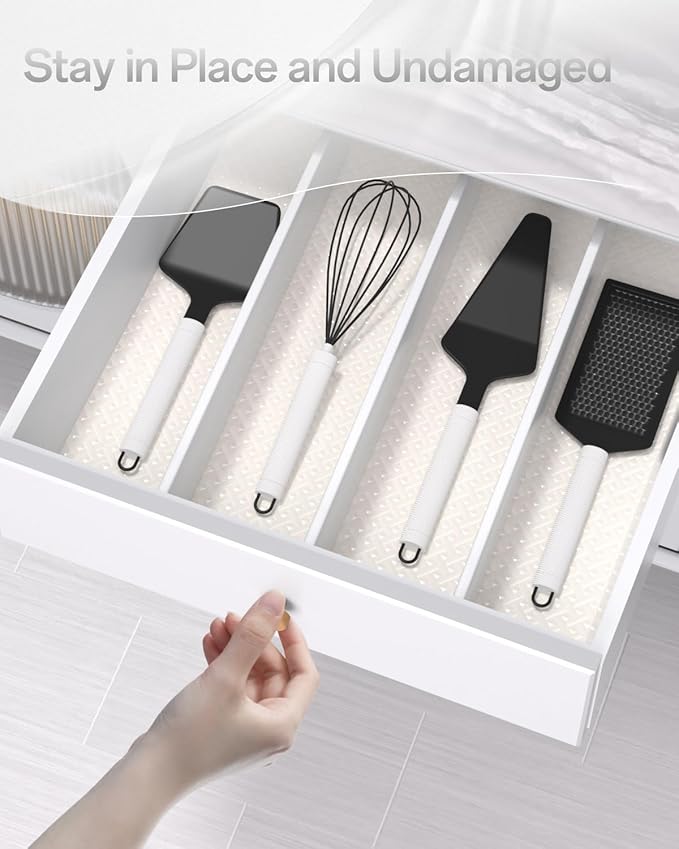 Shelf and Drawer Liner for Kitchen Cabinet, Non-Adhesive 24in x 120in Waterproof Contact Paper Refrigerator Liners Thickened Durable EVA Material Non Slip Mat for Dresser Cupboard Pantry Protector
